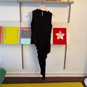 Zara Woman asymmetrical black satin blouse, size M.